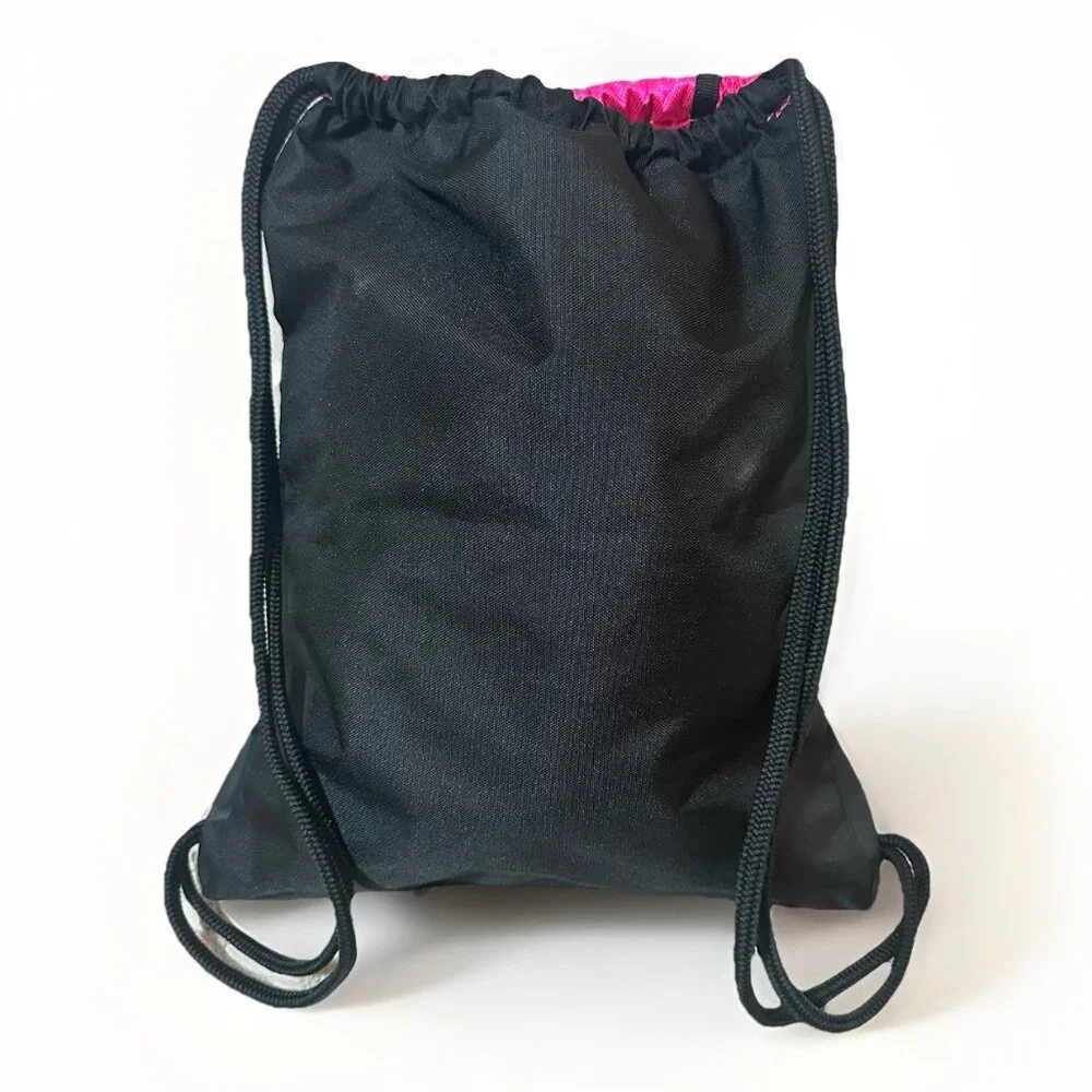 Adidas Backpack Pink And Black Drawstring Rope Style Pull Closure Zipper Pocket - Picture 2 of 10